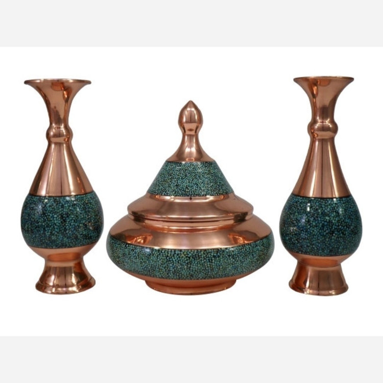ست 3 تکه گلدان و سفینه فیروزه کوب کد 20
