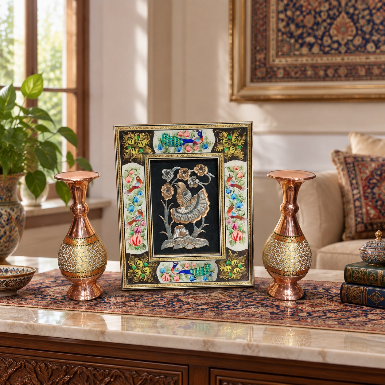 مجموعه گلدان مس و خاتم و تابلو