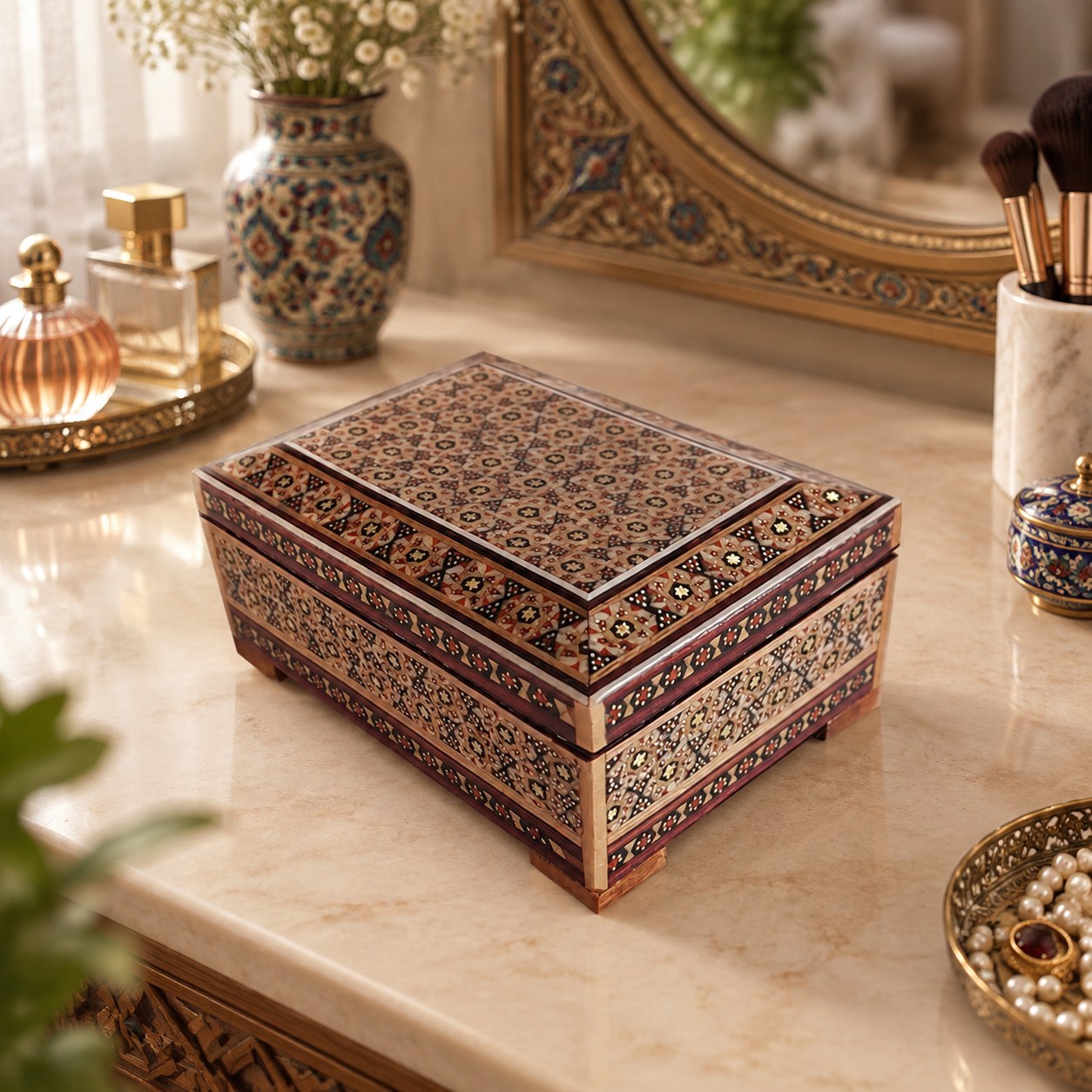 جعبه جواهرات خاتم کاری کد 04
